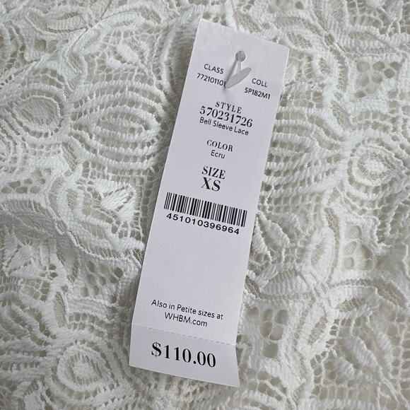 White House Black Market White Bell Sleeve Lace Square Neck Blouse Size XS - Picture 10 of 16